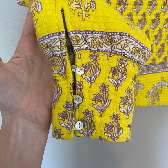 Antik Batik Mori Quilted Jacket Coat Womens Sz Medium Cotton Boho Yellow Floral - Picture 6 of 13